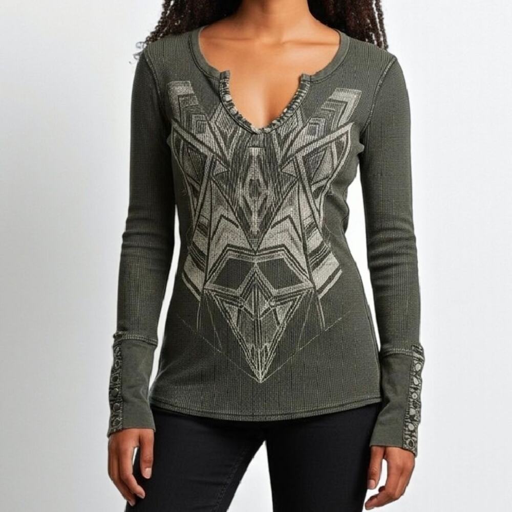 Vintage Y2K 90s Snap Button Cuff Thermal Shirt